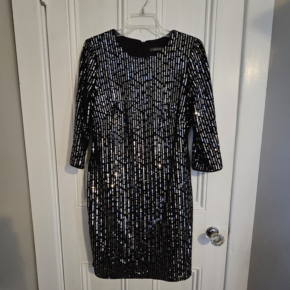 Julia Jordan Women's 6 Velour Sequin 3/4 Sleeves Cocktail Formal Lined Dress EUC